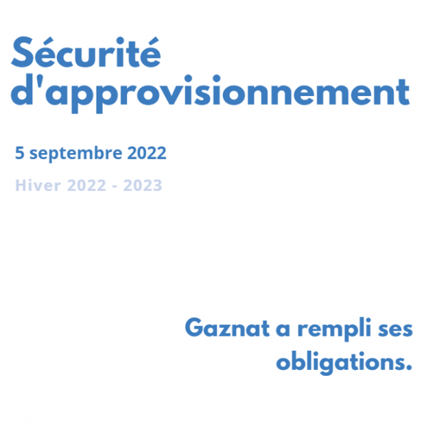 Security of supply for winter 2022-2023 - Gaznat has met its obligations.